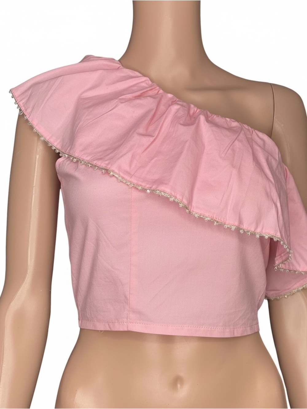 Wildfox Blush One-Shoulder Ruffle Crop Top Medium NWT - Picture 2 of 9